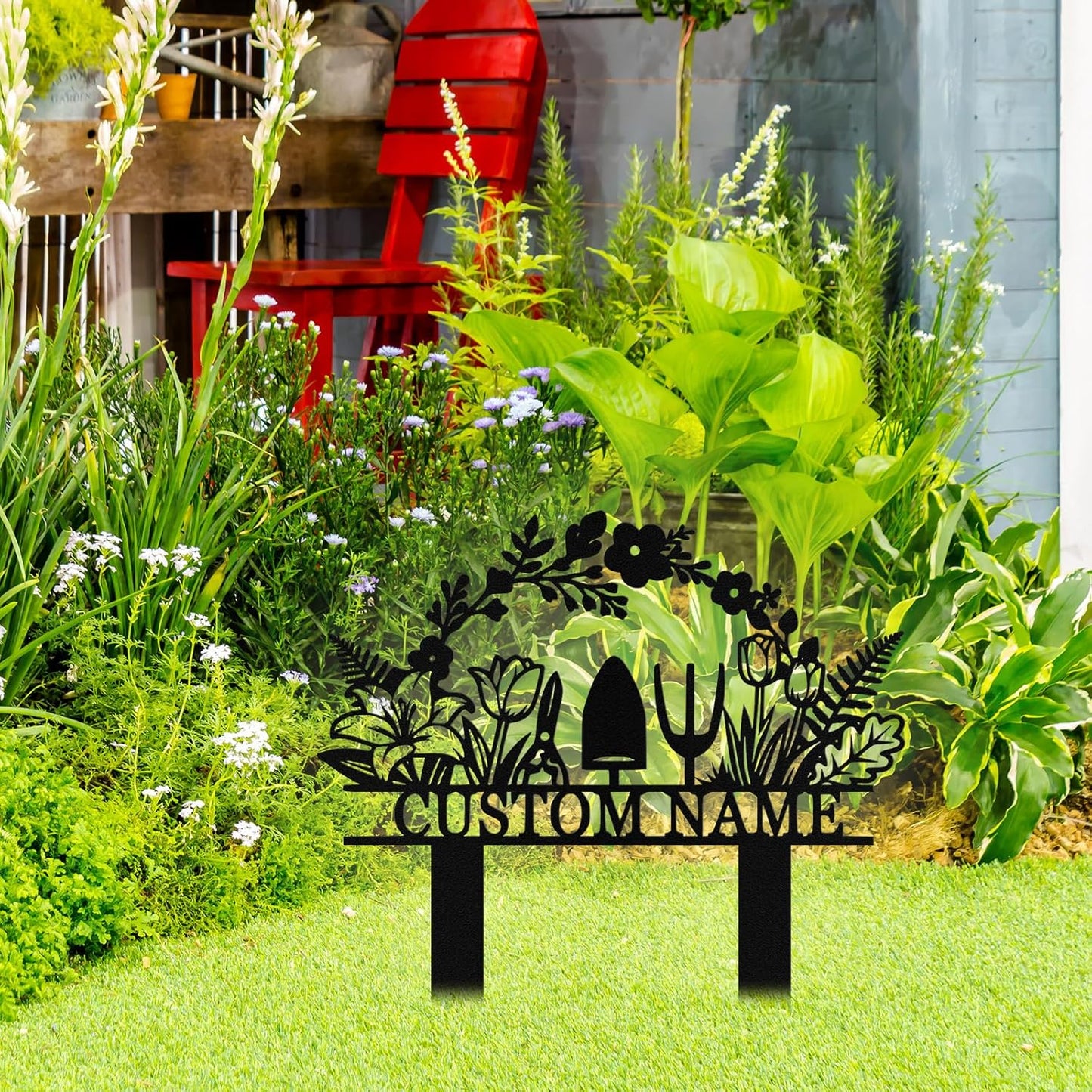 Custom Metal Garden Signs with Stake, Personalized Garden Tools Sign f