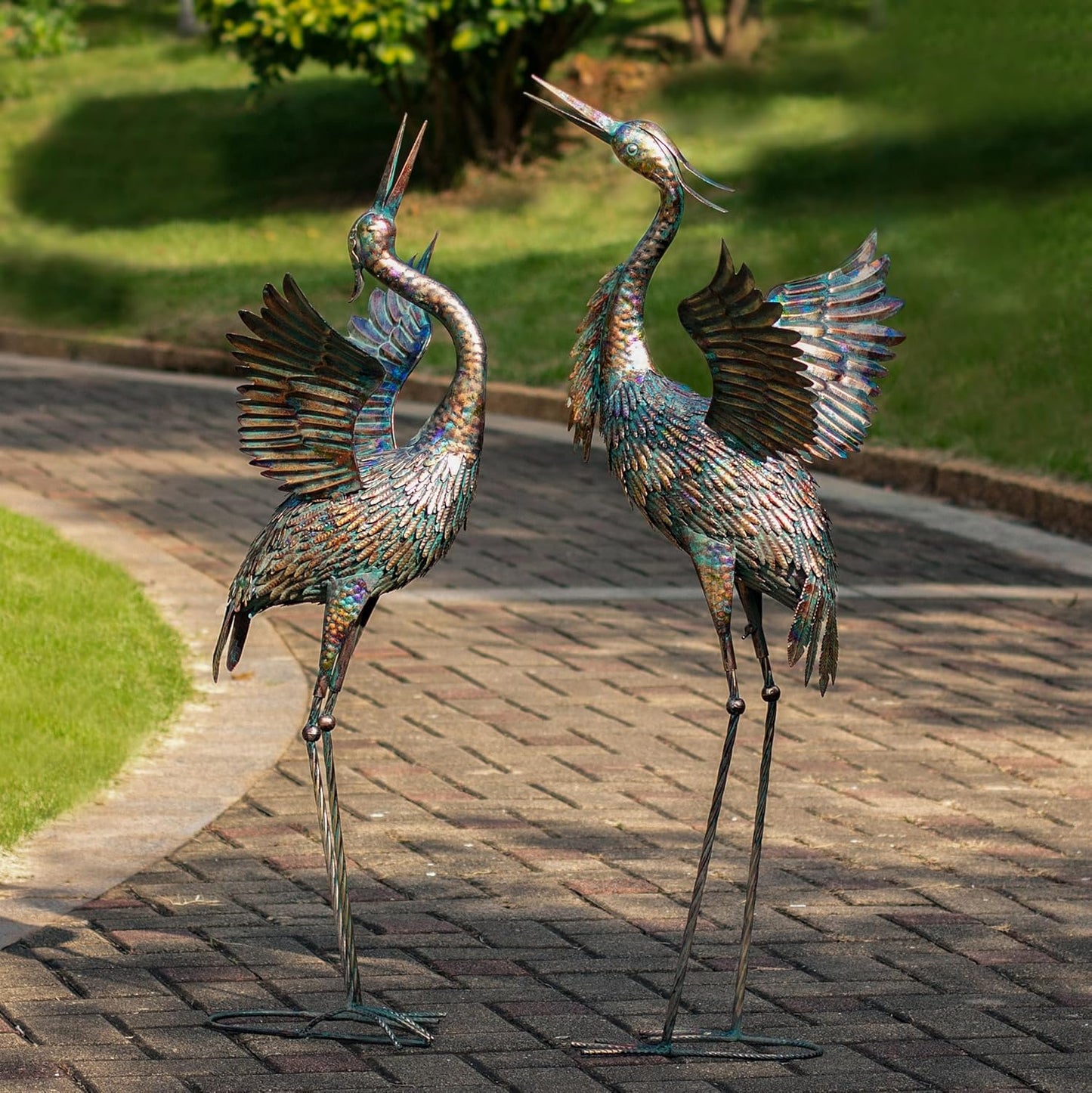 Natelf Garden Crane Statues, Outdoor Large Bird Yard Art Decorations Metal Lawn Ornament for Home Patio Porch Backyard Decorations(Set of 2)