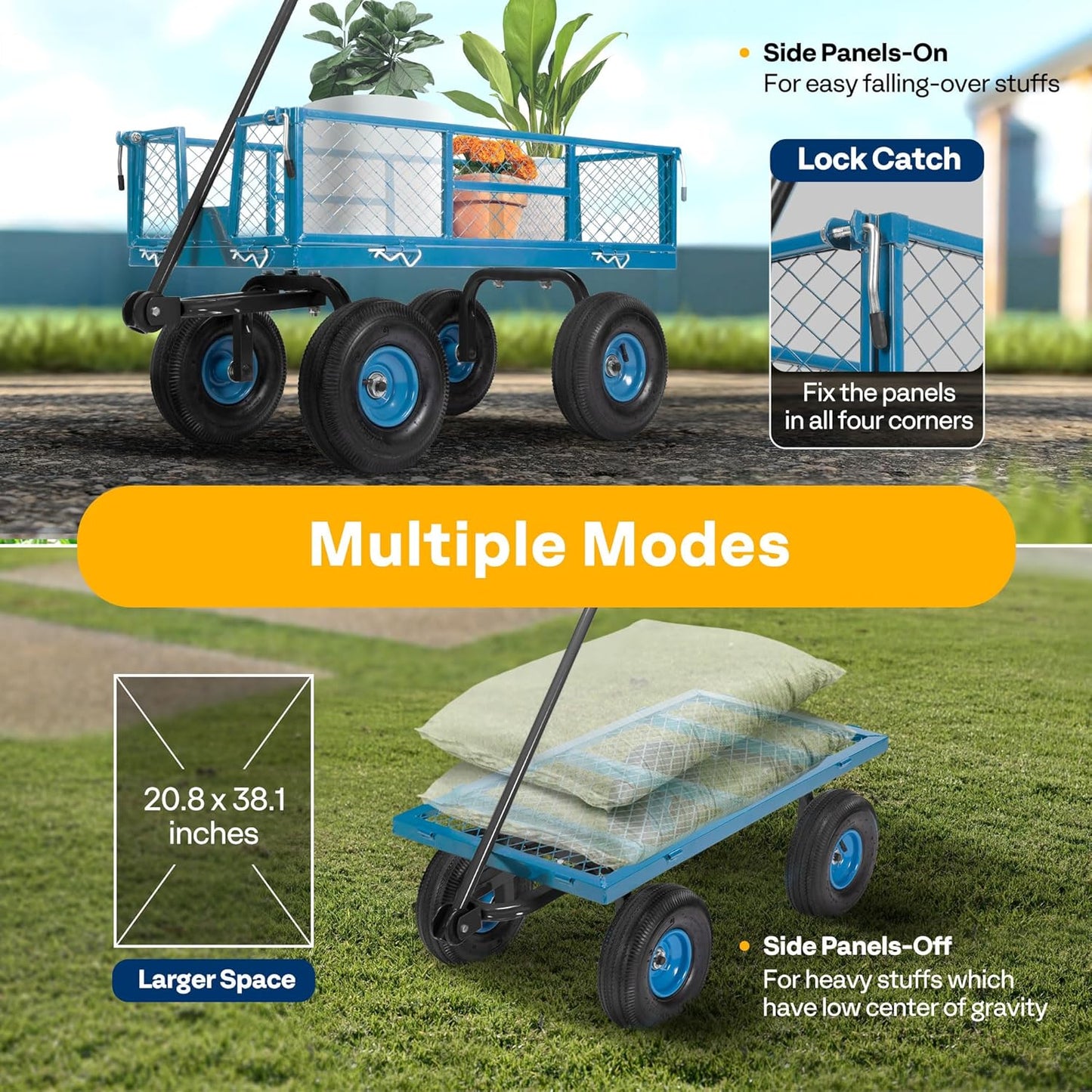 VIVOHOME Heavy Duty 880 Lbs Capacity Mesh Steel Garden Cart Folding Ut