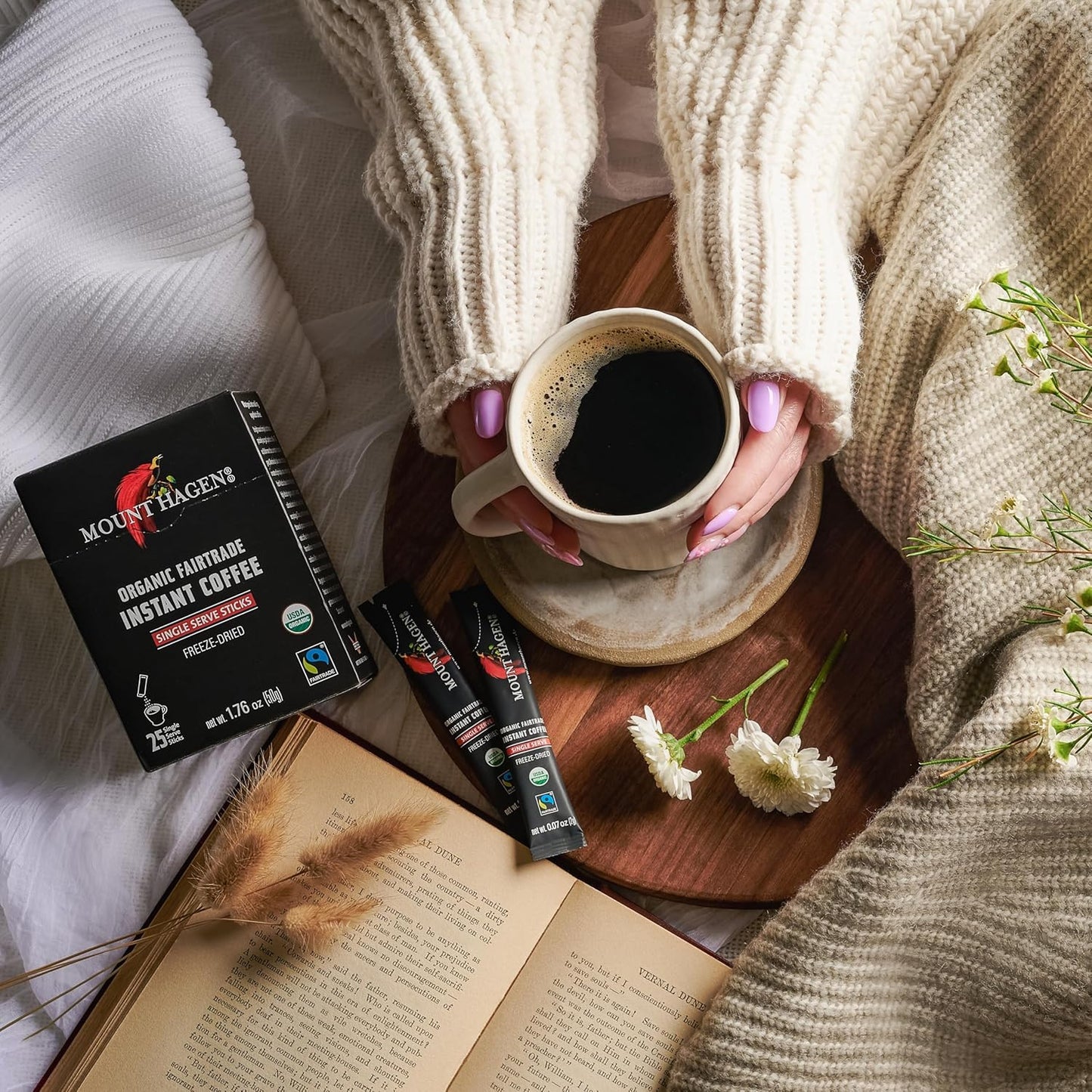 Mount Hagen 25 Count Single Serve Instant Coffee Packets | Organic Med