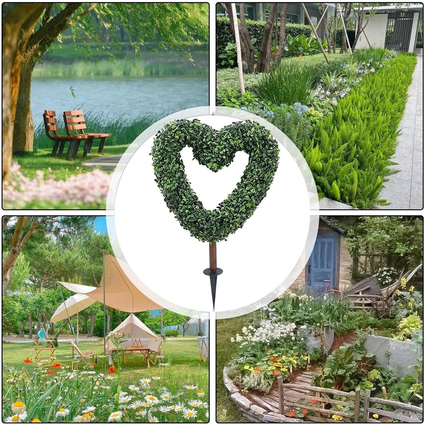 Outdoor Topiary - 25.5in Valentines Plant with Stake, Heart Shaped Decorative Greenery for Planter Pot Potted Courtyard, Porch Wedding Farmhouse Backyard Display, Seasonal Landscape Ornament