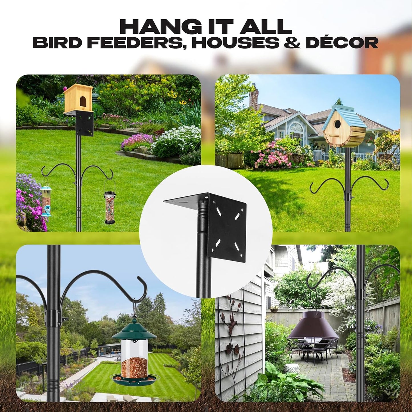 79 Inch Adjustable Bird Feeder Pole for Outdoors Heavy Duty | Bird House Pole | Bird Feeder Stand with Mounting Bracket and Shepherd's Hooks | Mounting Pole for Smart Bird Feeder