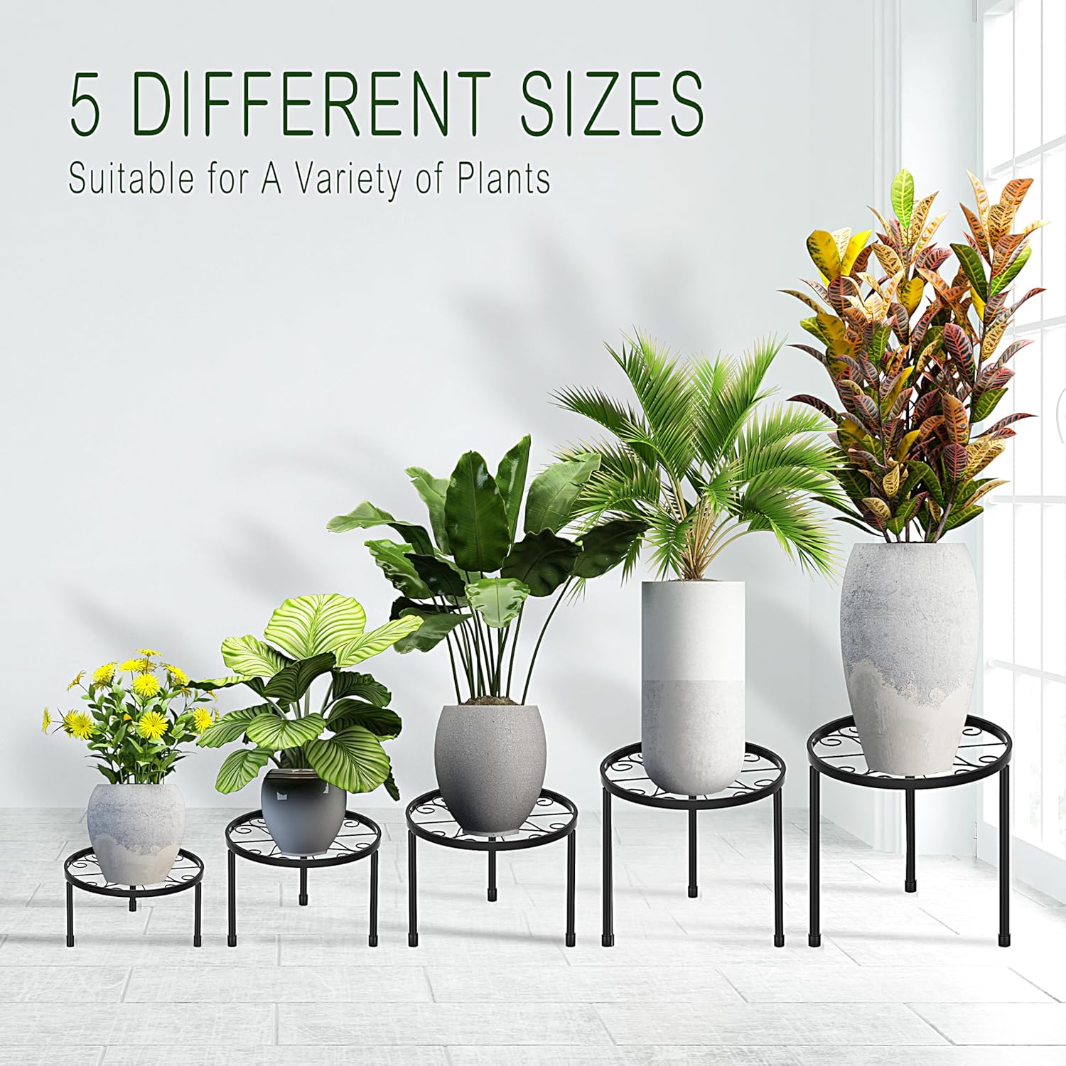 CADANI 5 Pack Metal Plant Stands for Outdoor Indoor, Anti-Rust Iron Fl
