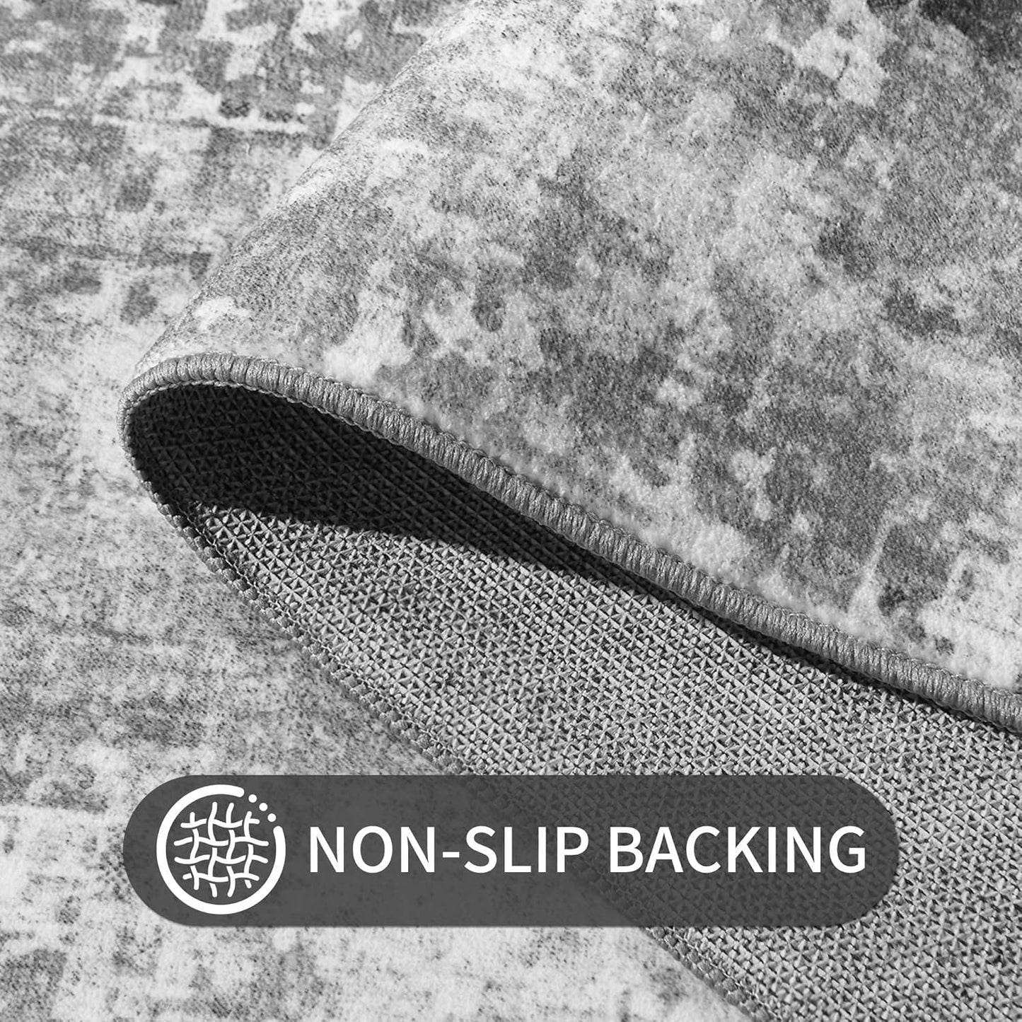 Ompaa Non Slip, Washable, Soft Abstract Long Carpet Runner Rug with Rubber Backing for Hallways, Kitchen, Bedroom, Bathroom, Entryway, Grey, 2x6 ft