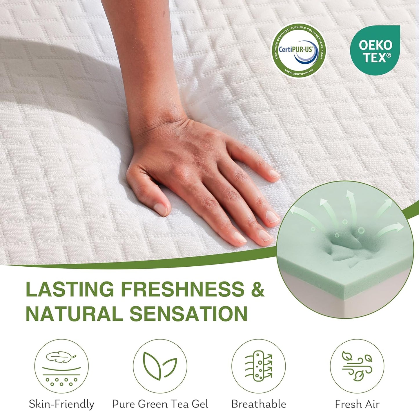 EGOHOME 8 Inch Twin Mattress, Memory Foam Mattress with Cooling Green 