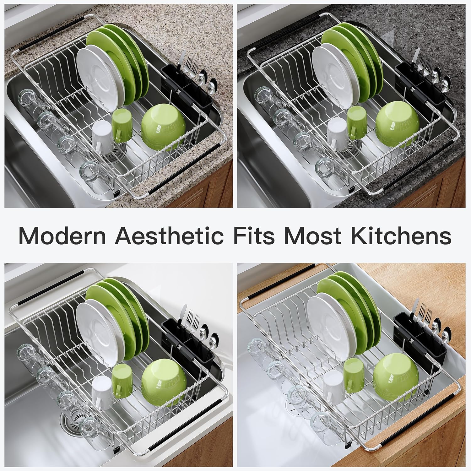 JASIWAY Dish Drying Rack in Sink, Expandable Stainless Steel Dish Drai