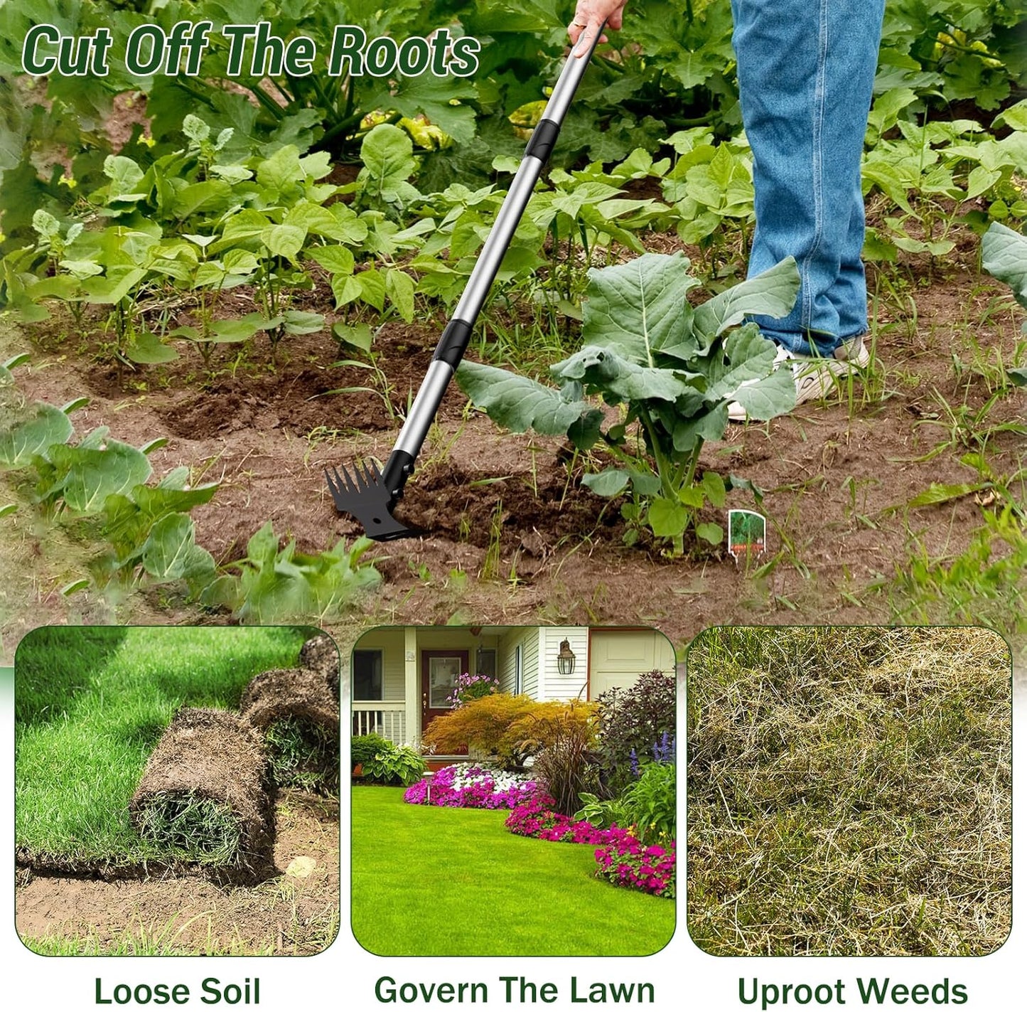 Weed Puller Tool with Long Handle – 2-in-1 Handle Garden Hoe and Weed 