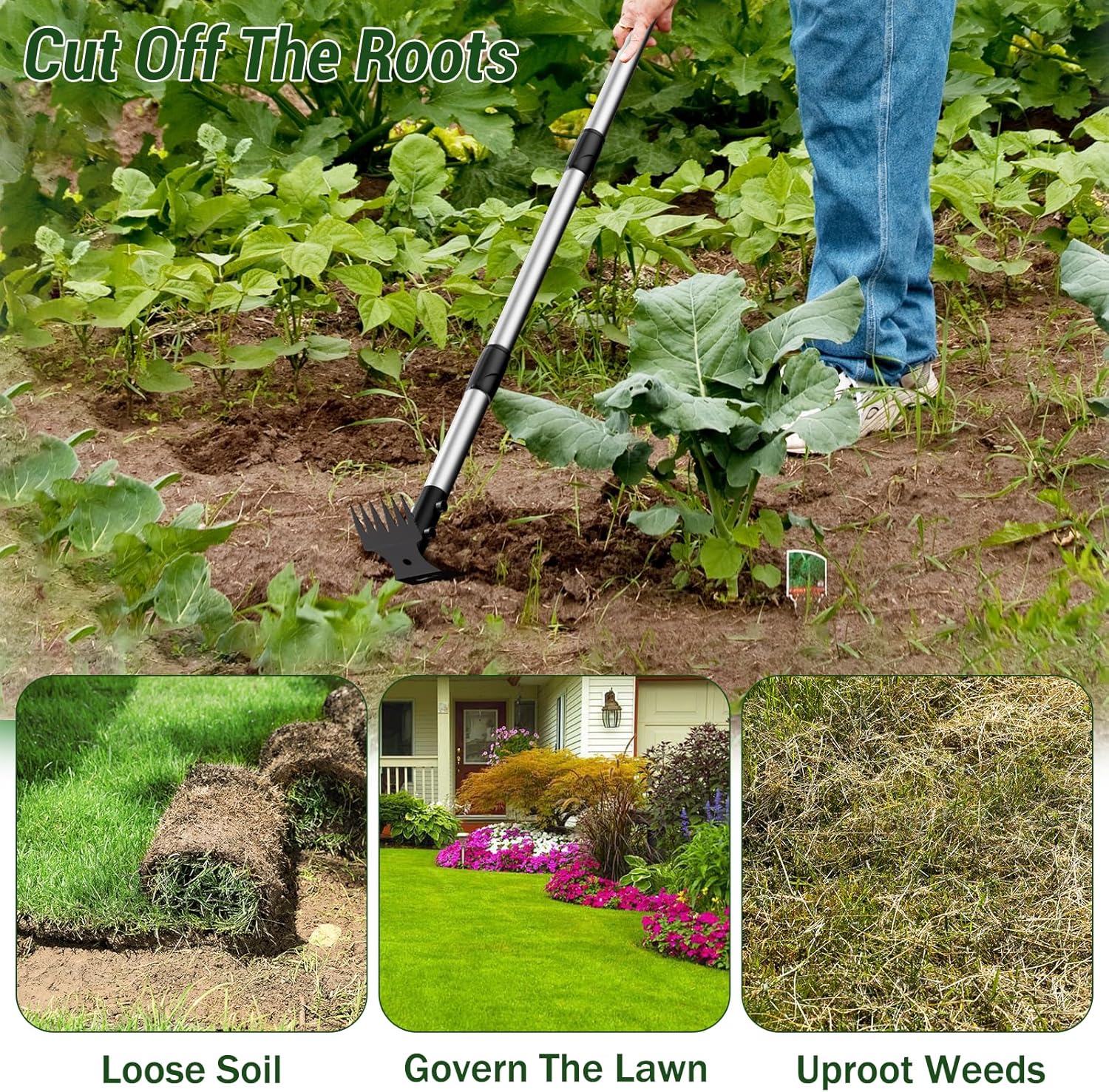 Weed Puller Tool with Long Handle – 2-in-1 Handle Garden Hoe and Weed 