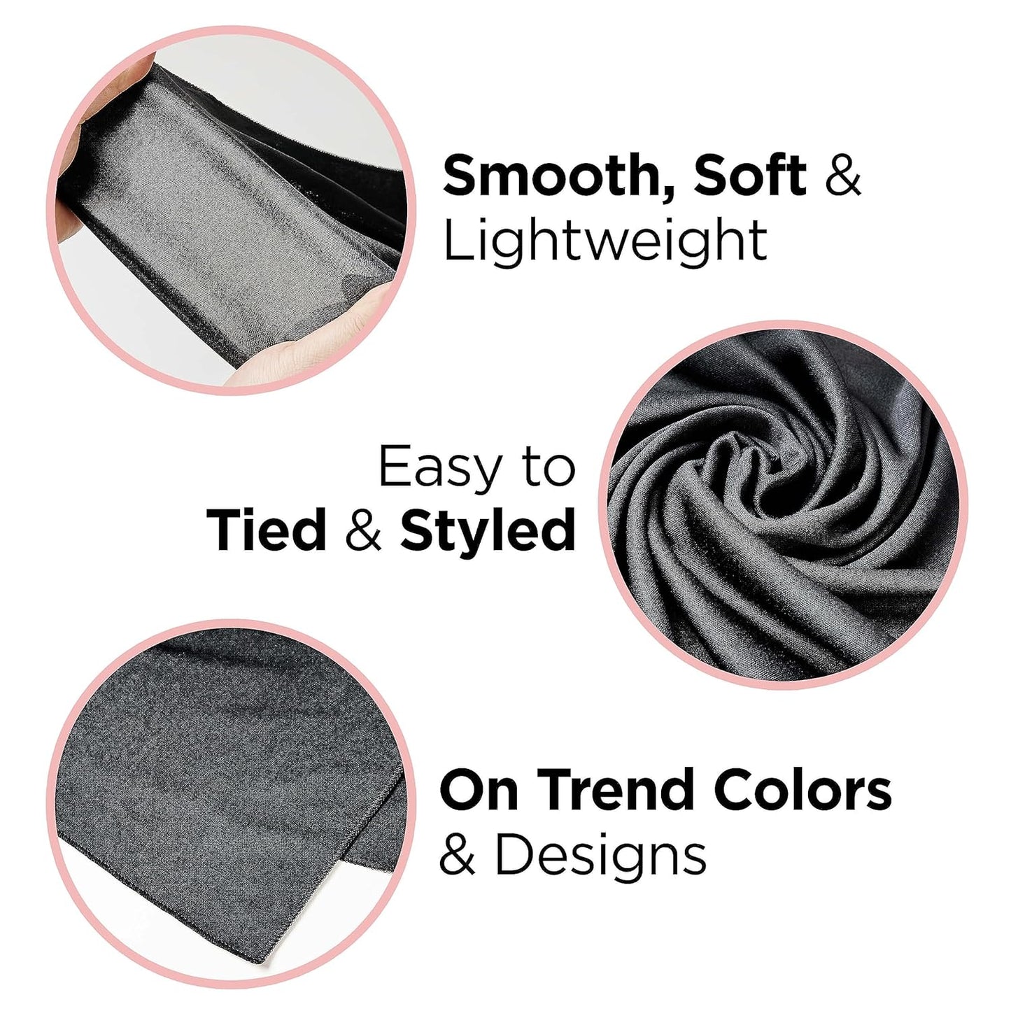KISS COLORS & CARE Soft Satin Wrap Scarf - Black, Long Lasting, Multi-