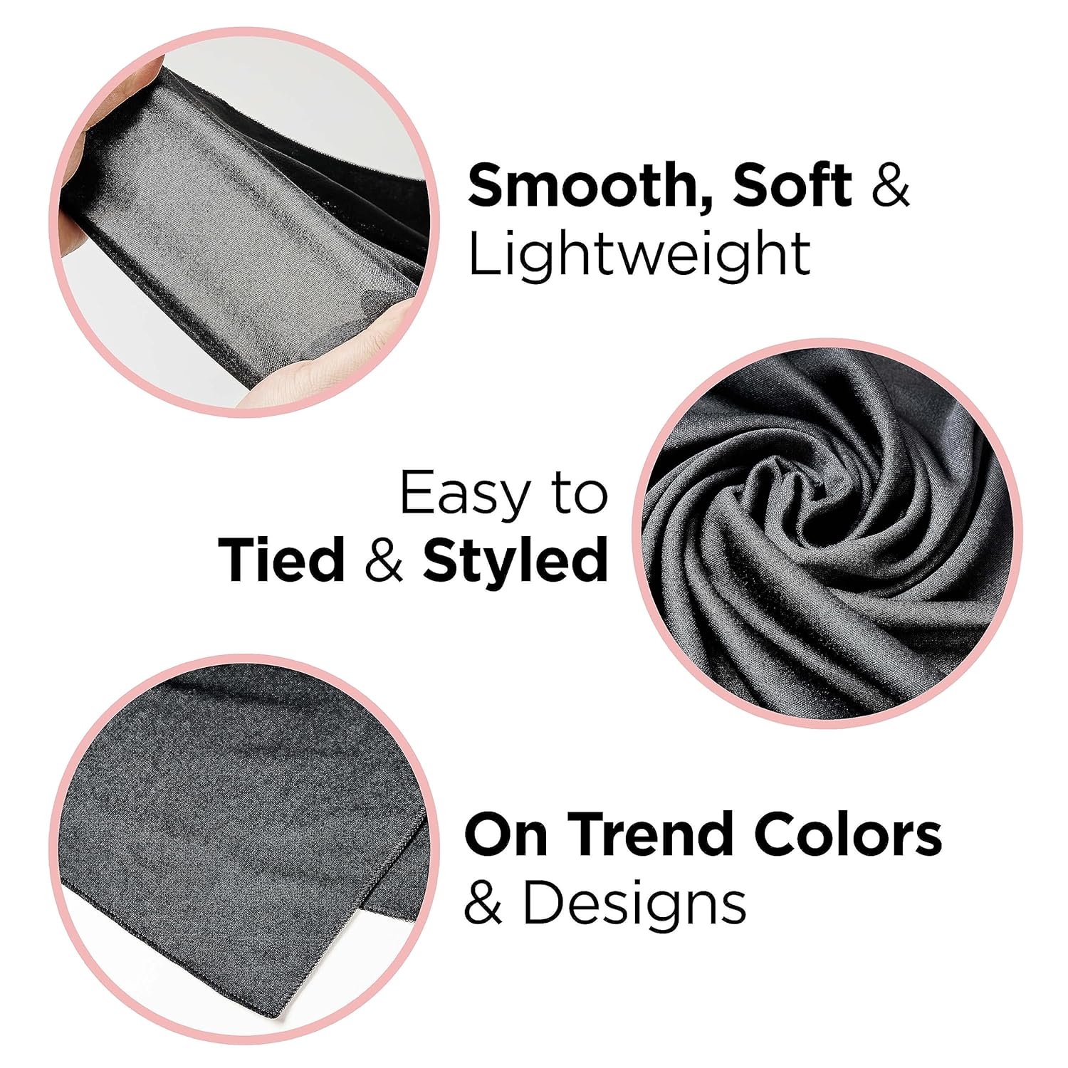 KISS COLORS & CARE Soft Satin Wrap Scarf - Black, Long Lasting, Multi-