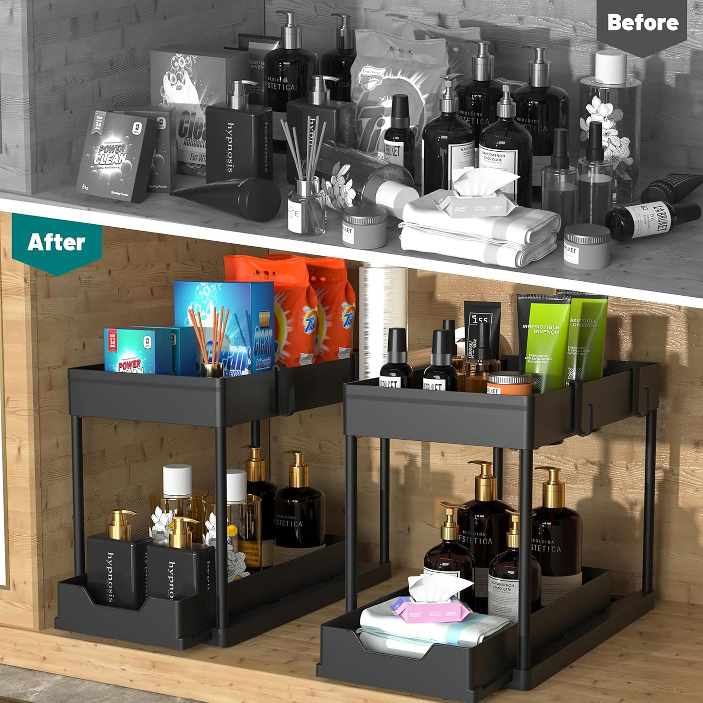 DEKAVA Under Sink Organizer 2 Pack, Bathroom Cabinet Organizer, 2 Tier