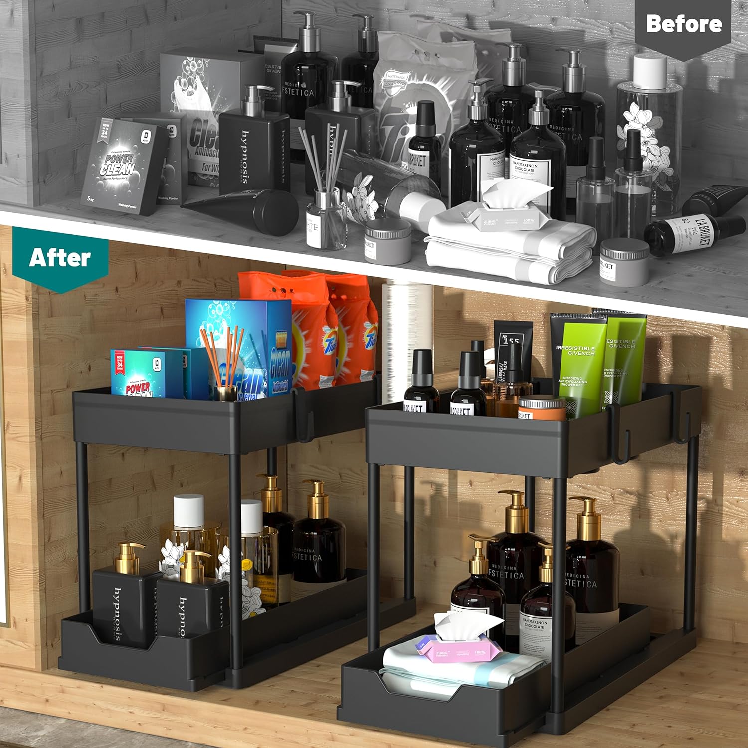 DEKAVA Under Sink Organizer 2 Pack, Bathroom Cabinet Organizer, 2 Tier
