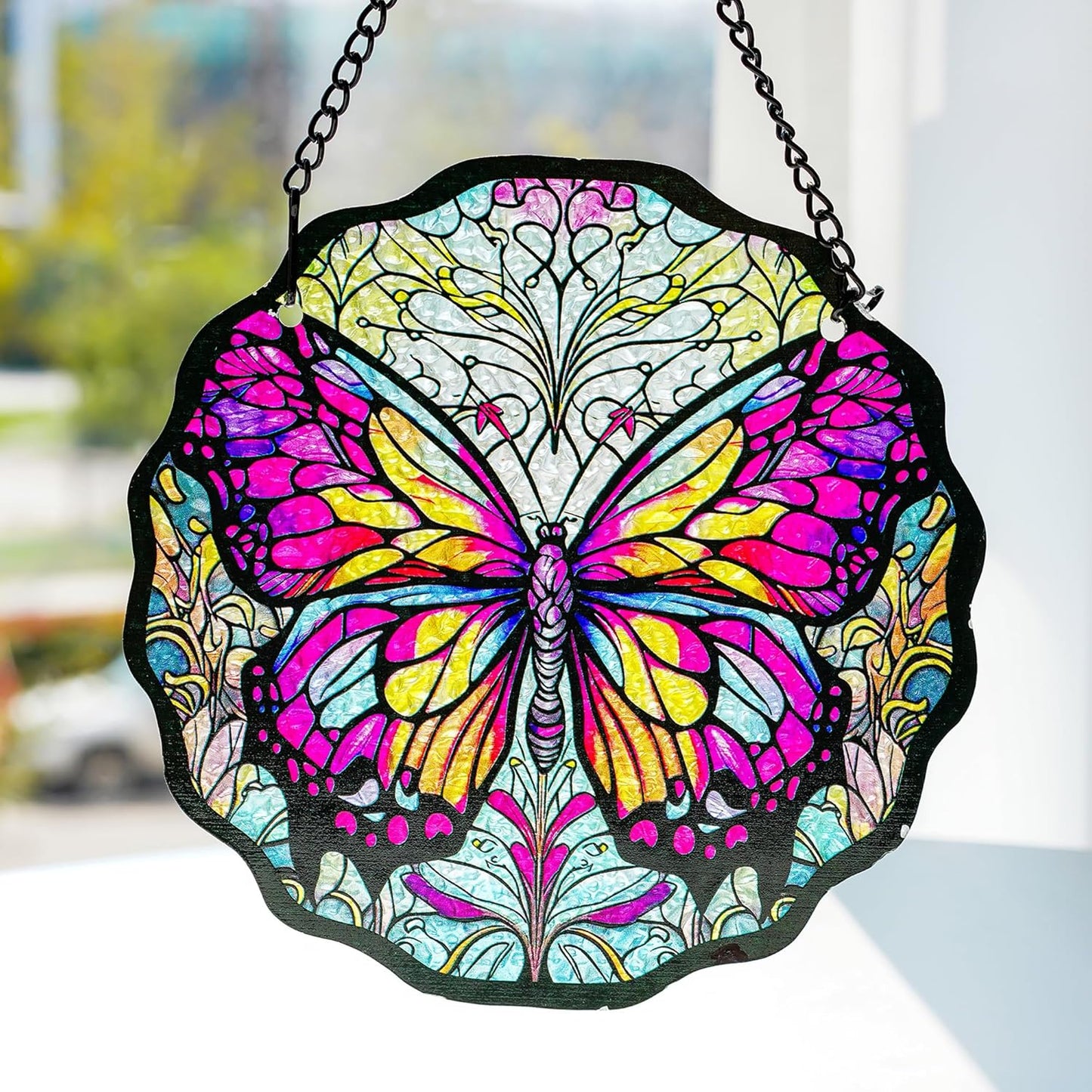 H&D HYALINE & DORA 6.5”Butterfly Stained Glass Window Hanging Butterfly Suncatchers for Window Hanging Stained Glass Panels Wall Art Decor Gifts for Women