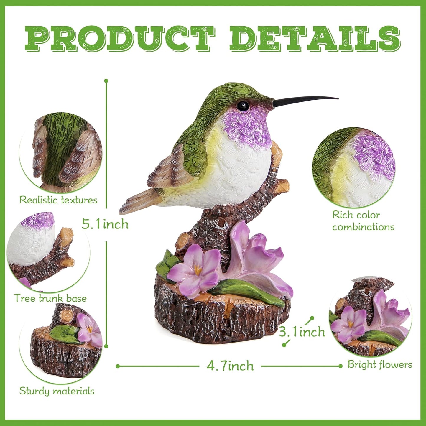 Hummingbird Garden Statues Decor for Outdoor Backyard Yard Porch Patio Lawn Outside Hummingbird Figurine Indoor Home Shelf Decorations for Women Bird Lovers Birds Collectible