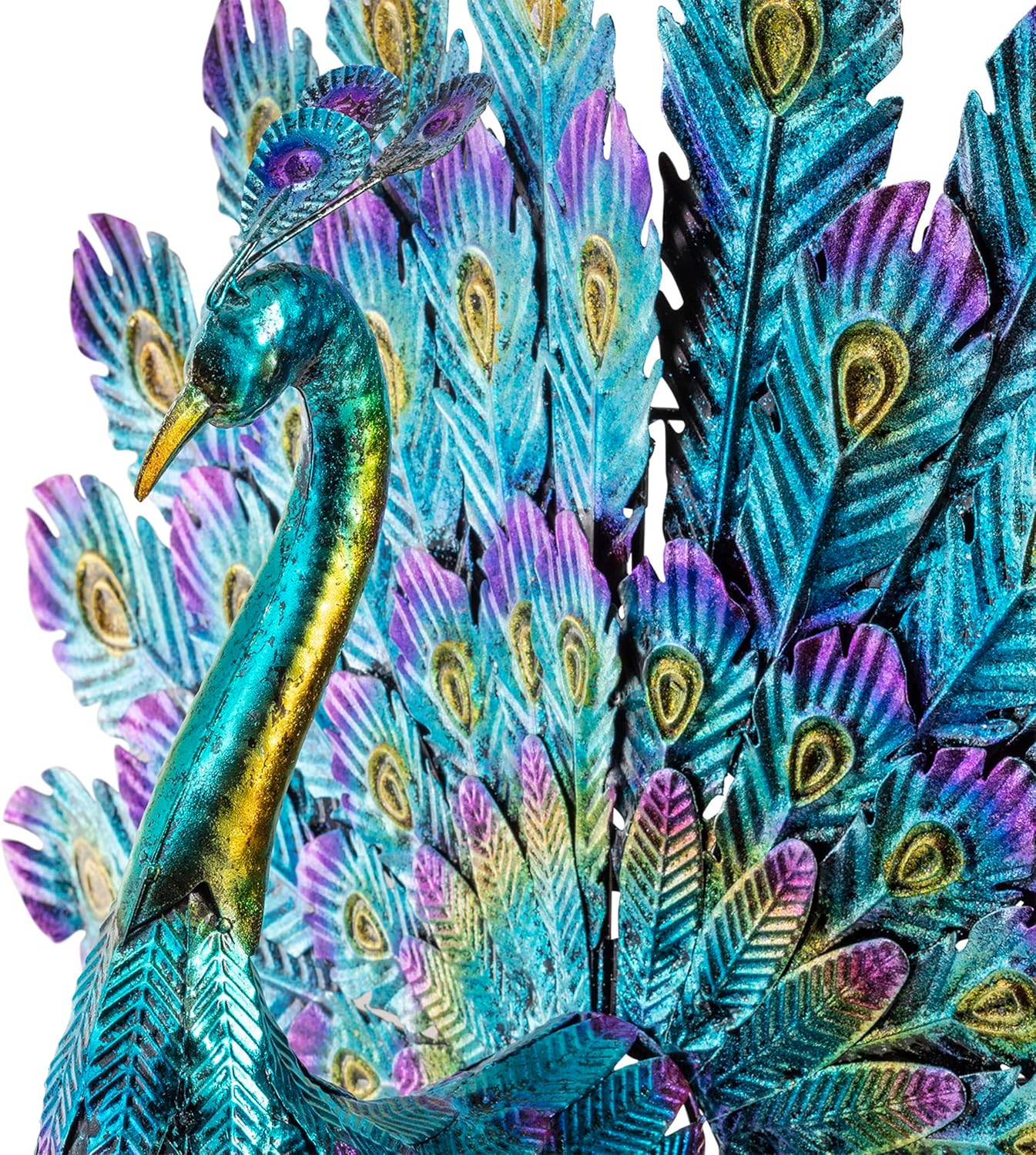 Alpine Corporation 23" Tall Outdoor Metallic Peacock Tail Spread Yard 