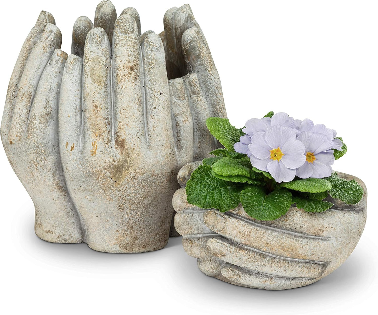 Abbott Collection Small Cupping Hands Cement Planter-3" H