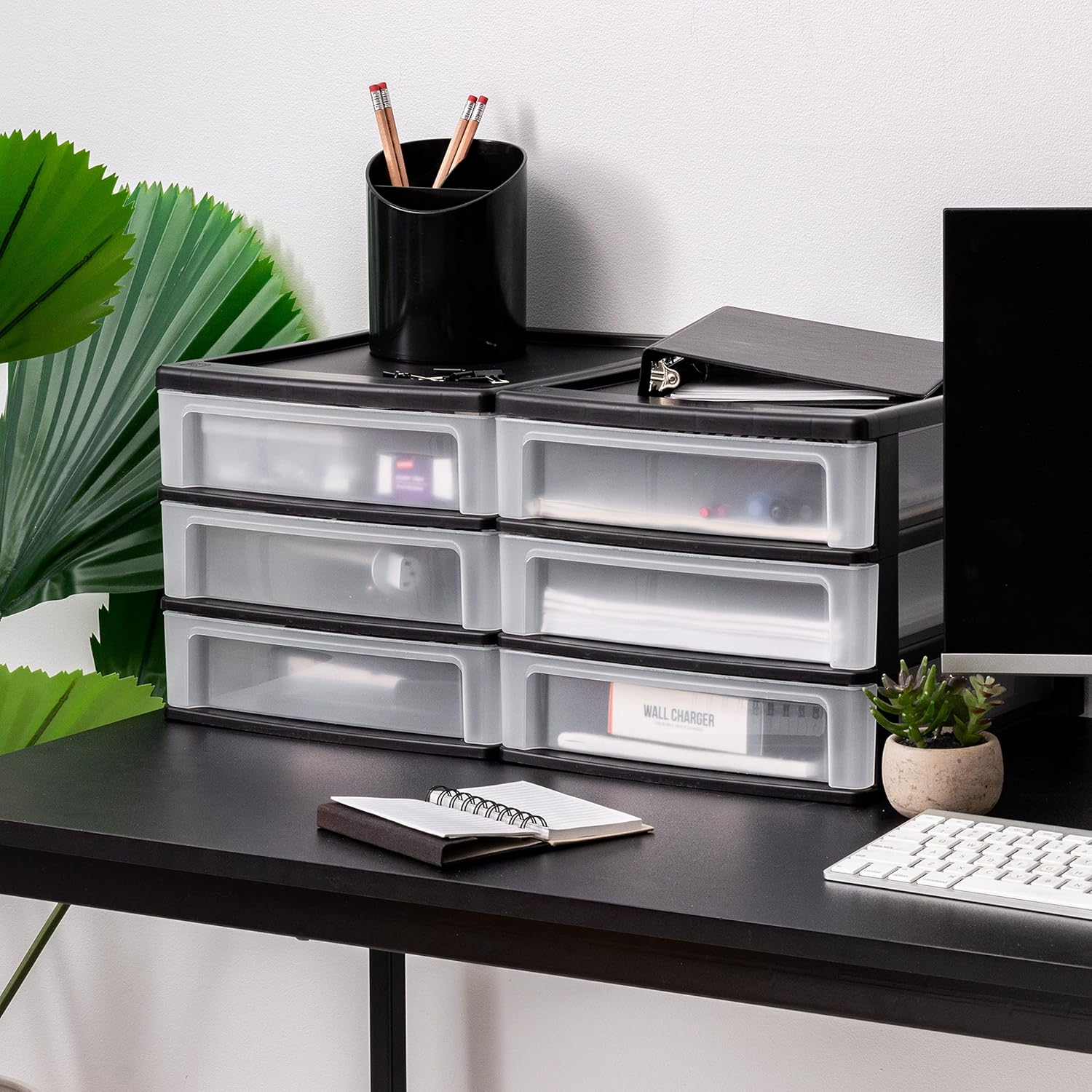 IRIS USA Plastic Stacking Desk Top 3-Drawer Storage Organizer, 2-Pack,