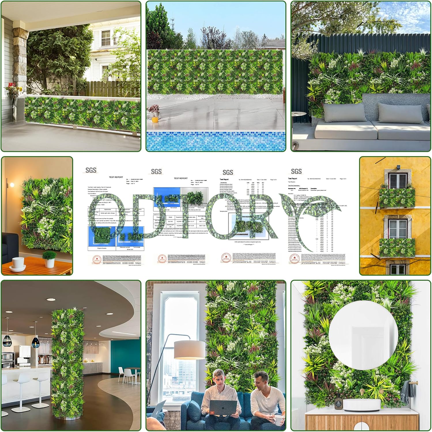 Artificial Plant Wall Panels: 20"×20" 16P UV-Anti Faux Grass Wall Back