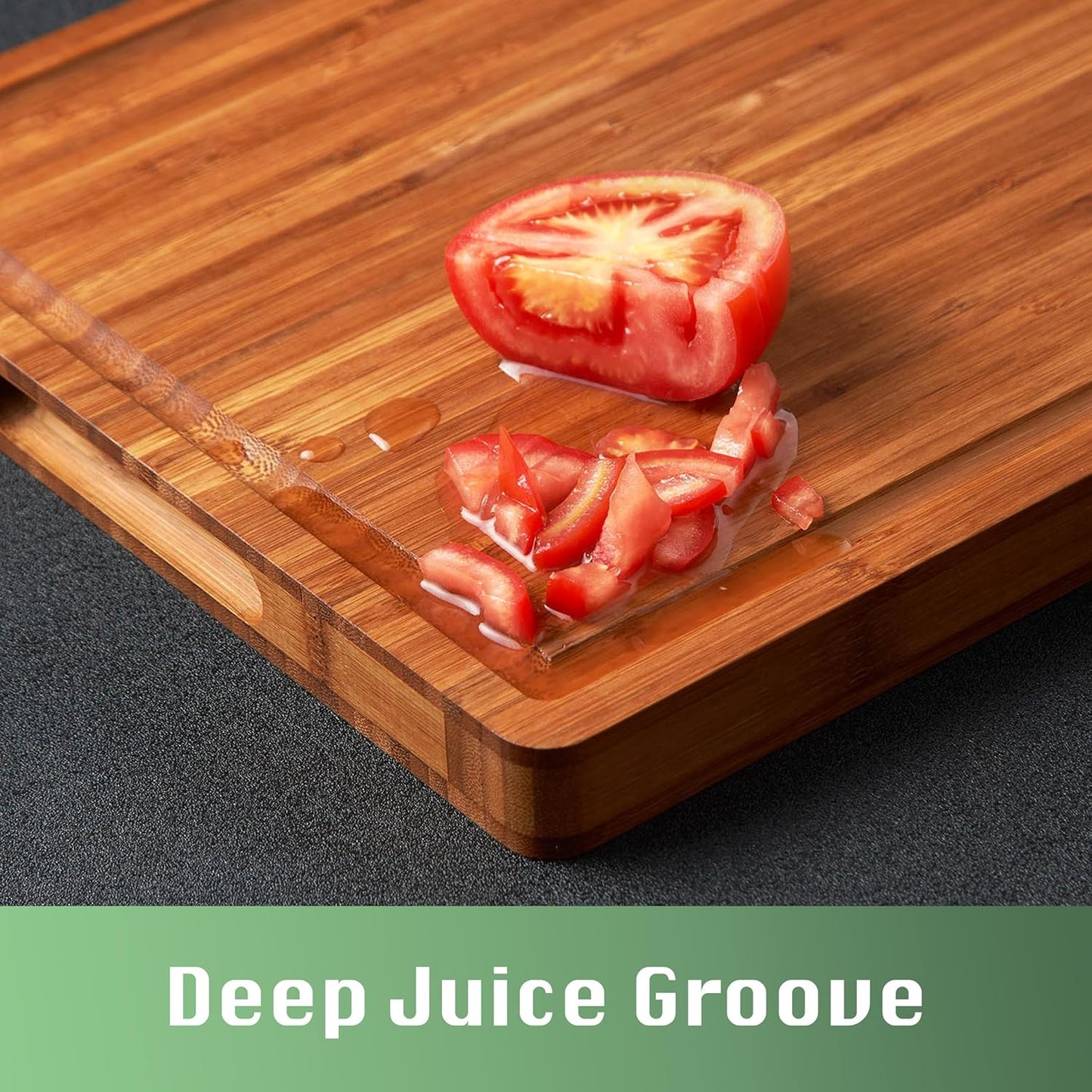 Bamboo Wood Cutting Board for Kitchen, 1" Thick Butcher Block, Cheese Charcuterie Board, with Side Handles and Juice Grooves, 16x11"