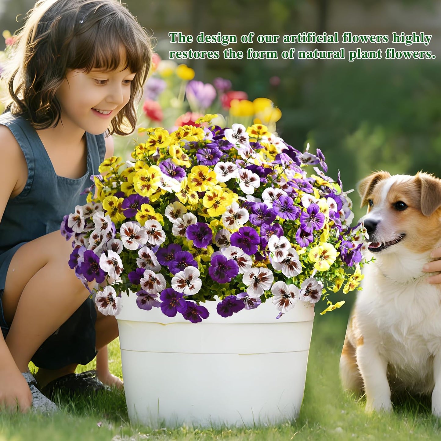 Waipfaru 36 Bundles Artificial Pansy Flowers for Outdoor, UV Resistant Faux Silk Flowers for Outdoor Planters Front Door Porch Yard Patio Window Box Home Decor (Purple, Yellow, White)