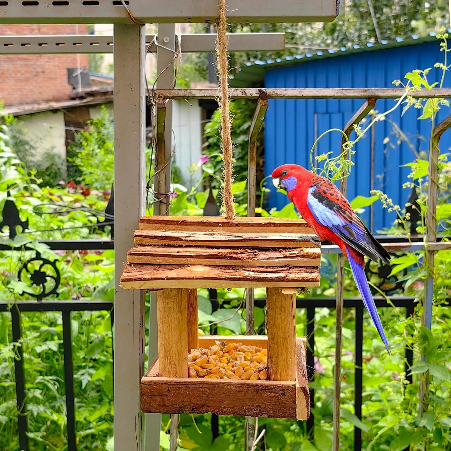 YCHTEWY-Handmade Wooden Outdoor Bird Feeder, 7-Inch, Wild Bird, Ranch Patio Yard Tree Hanging