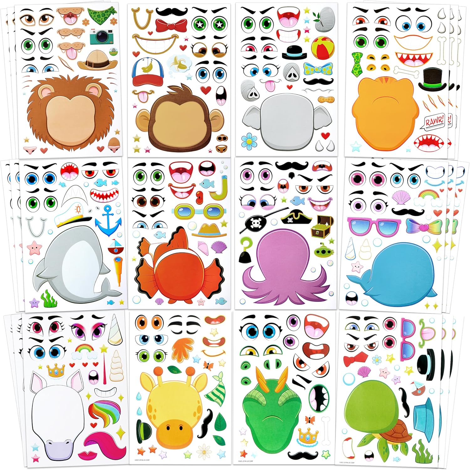 JOYIN 36 Sheets 9"x6" Make a face Stickers for Kids, Make Your Own Ani