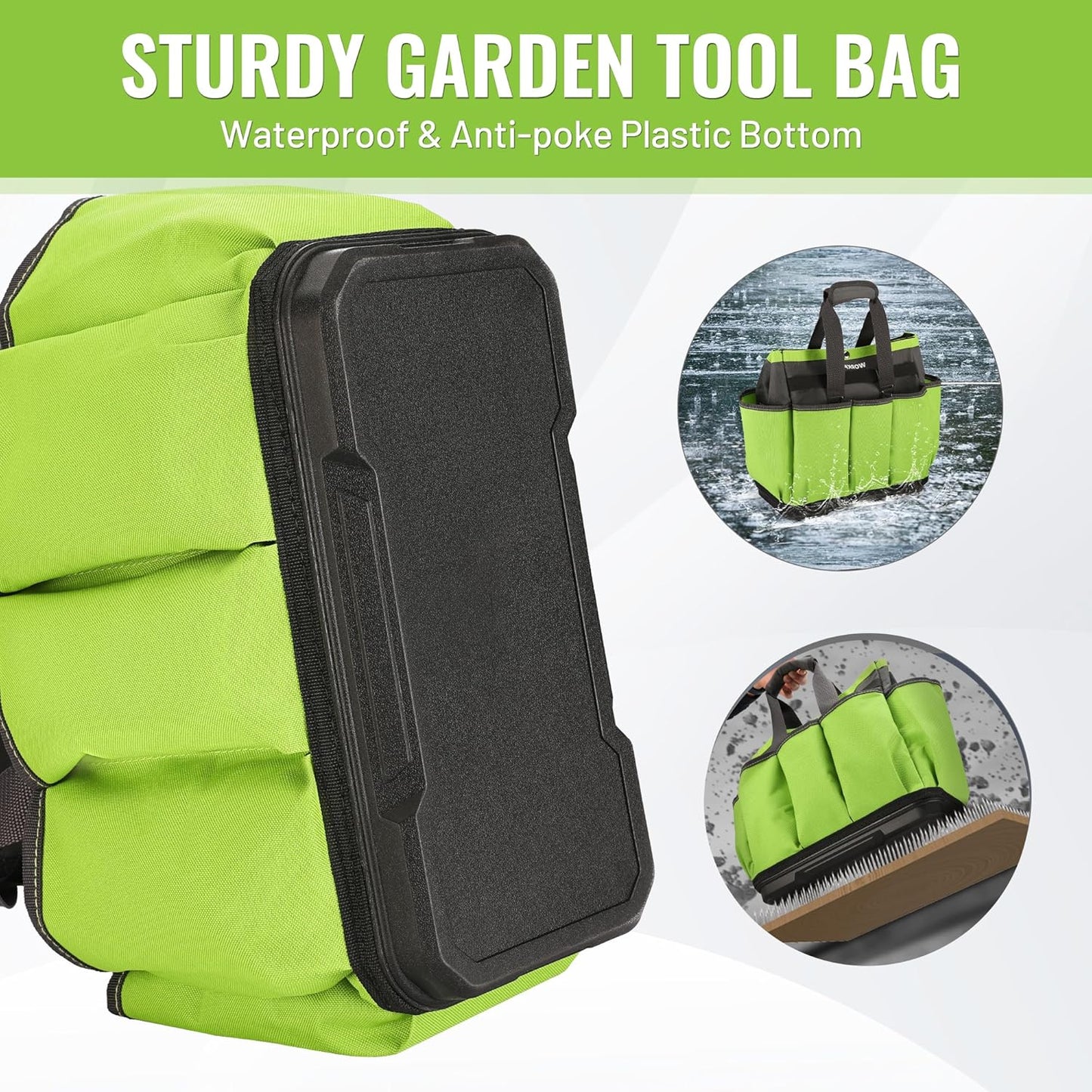 WORKPRO Garden Tool Bag with Waterproof Plastic Base, 8 Pockets Garden