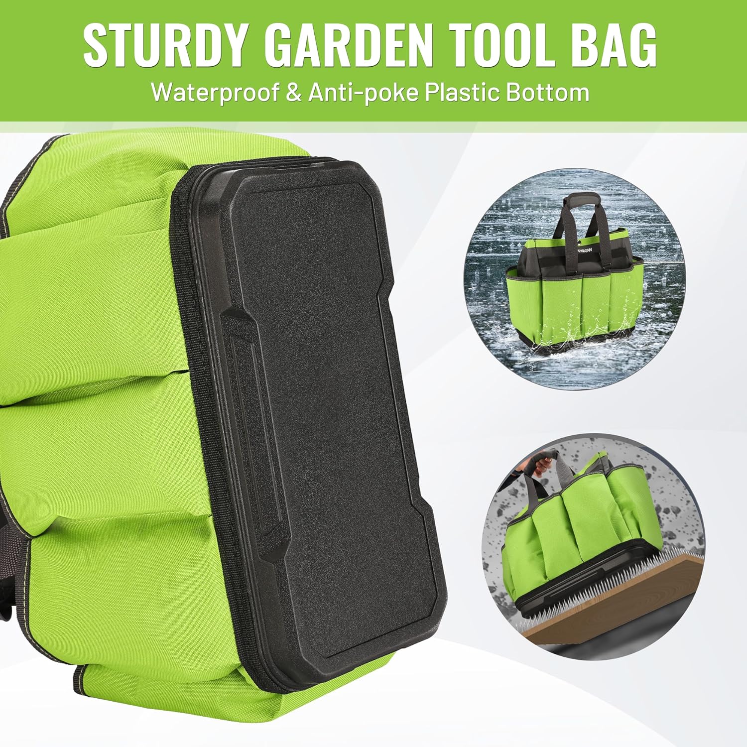 WORKPRO Garden Tool Bag with Waterproof Plastic Base, 8 Pockets Garden