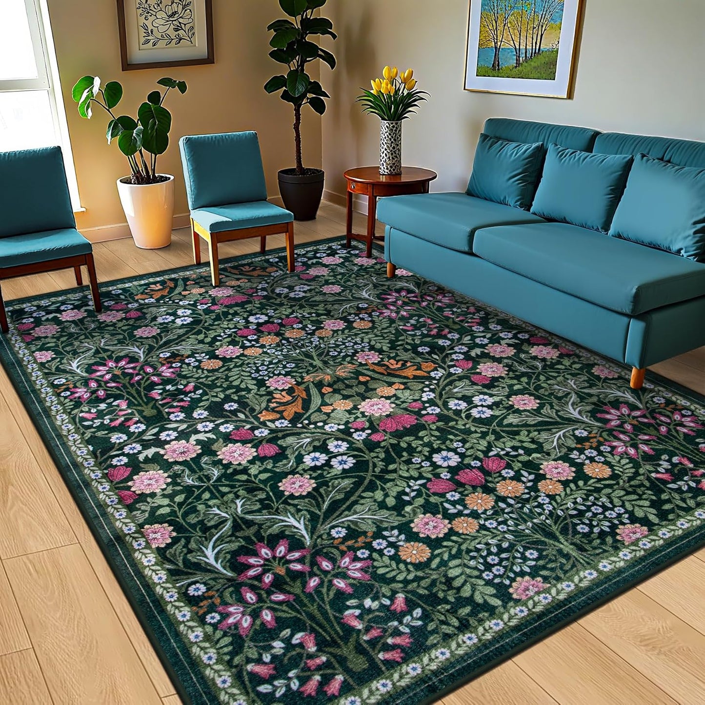 8x10 Area Rugs for Living Room: Floral Washable Rug Vintage Large Soft
