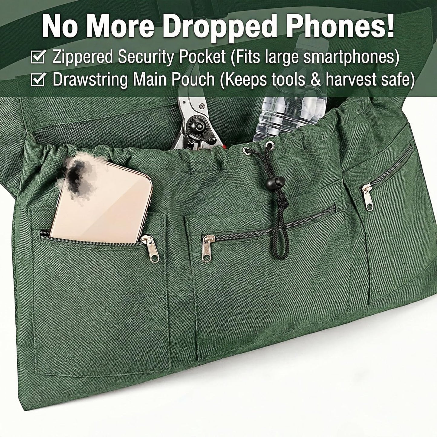Garden Apron with Deep Pockets - Adjustable Waist Tool Apron & Organizer with Zipper Pouch - Includes Thorn Resistant Gloves & 65ft Plant Tie - Heavy Duty Gardening Gift Kit for Women & Men