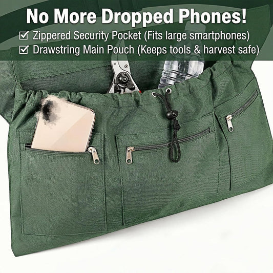 Garden Apron with Deep Pockets - Adjustable Waist Tool Apron & Organizer with Zipper Pouch - Includes Thorn Resistant Gloves & 65ft Plant Tie - Heavy Duty Gardening Gift Kit for Women & Men