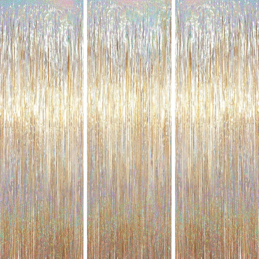 3.3 x 6.6 ft Foil Fringe Backdrop Curtains, Tinsel Streamers Party Decorations, Fringe Backdrop for Birthday, Baby Shower, Gender Reveal, Graduation (3, Champagne)
