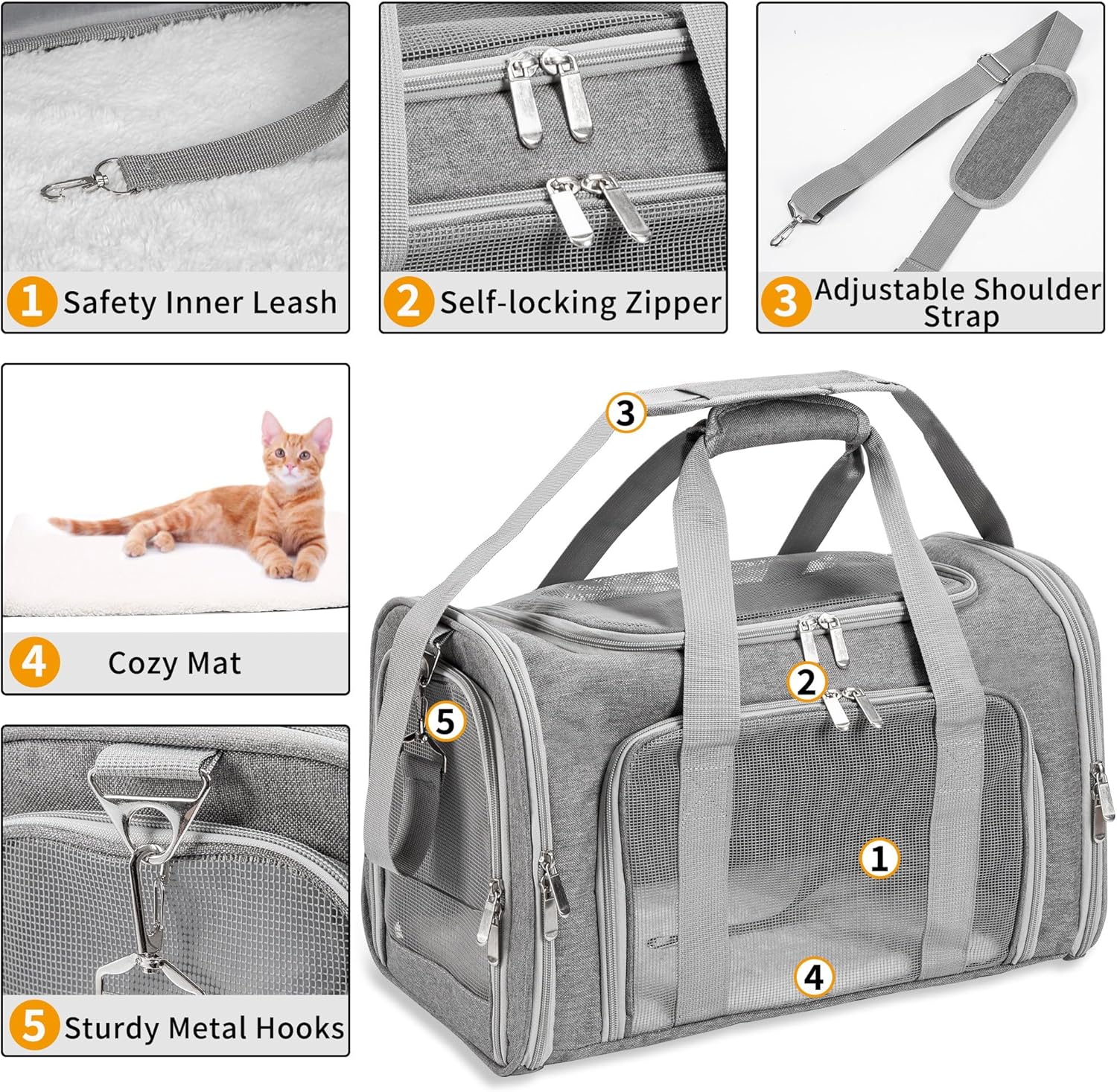 Soft-Sided Cat/Dog/Pet Carrier, Collapsible Pets Travel Carriers for B