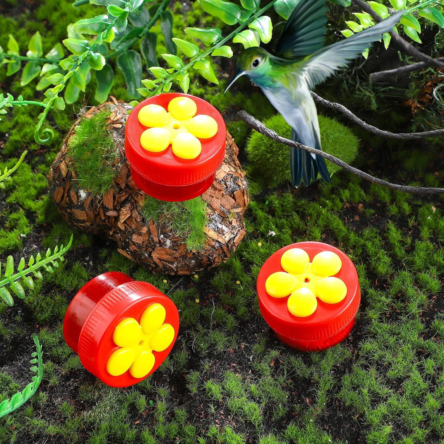 8 Pcs Hummingbird Feeder Handheld Window Flower Mini Hand Held Hummingbird Ring Feeders Wild Bird for Outdoors Backyard Birdwatcher Gifts Supplies(Red Bottom)
