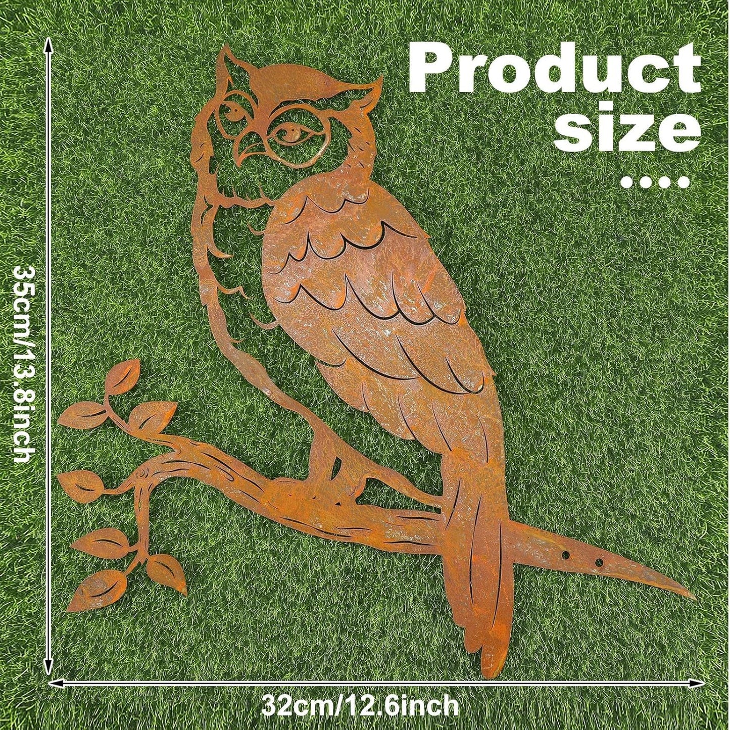 Rustic Copper Metal Owl Statue Outdoor Garden Decor Weather Resistant Rusty Metal Wall Art for Patio Lawn and Backyard Sculpture Gift