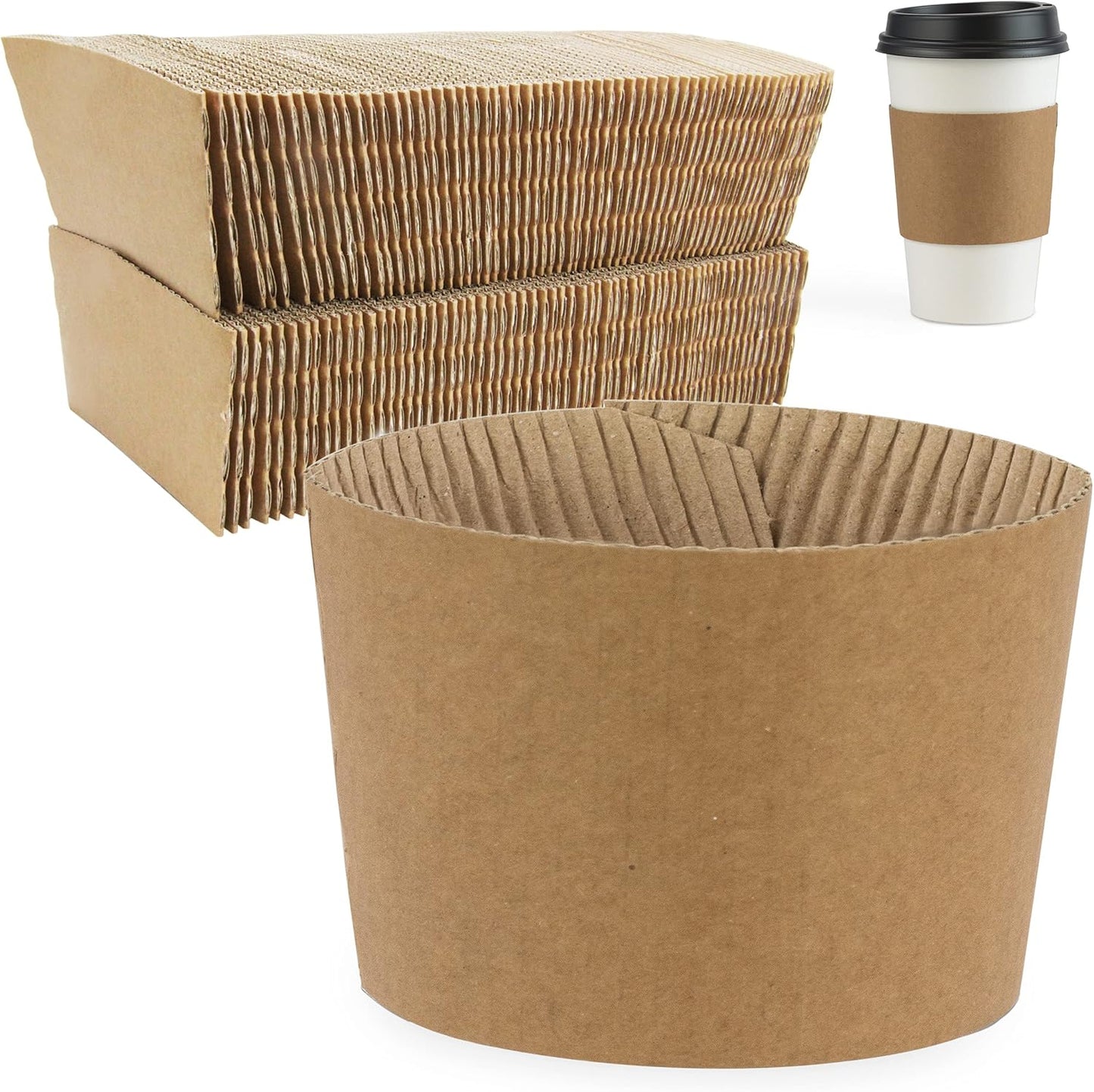 FMP Brands [100 Pack] Kraft Coffee Cup Sleeves Disposable for Hot Drinks, Durable Corrugated Cardboard Cup Sleeves for 12-24 oz Cups, Beverage Insulator and Hand Protection for Hot & Cold Drinks
