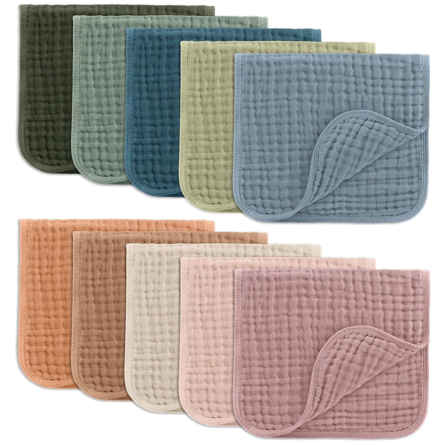 Comfy Cubs Muslin Burp Cloths 20" x 10", Pack of 10 - Large, 6-Layer, 