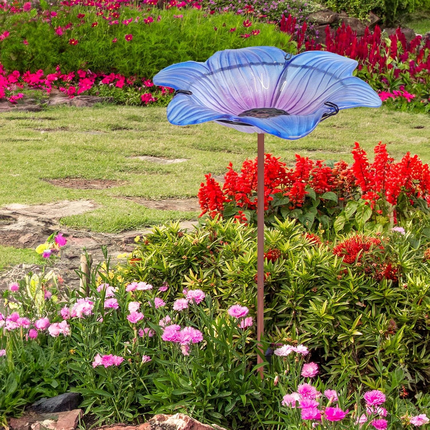 Sunnydaze Glass Bird Bath Bowl - 11.5" Diameter - Includes Deck Clamp 
