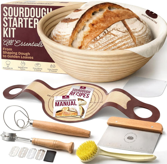 Superbaking Sourdough Starter Kit, 9" Round Banneton Bread Proofing Ba