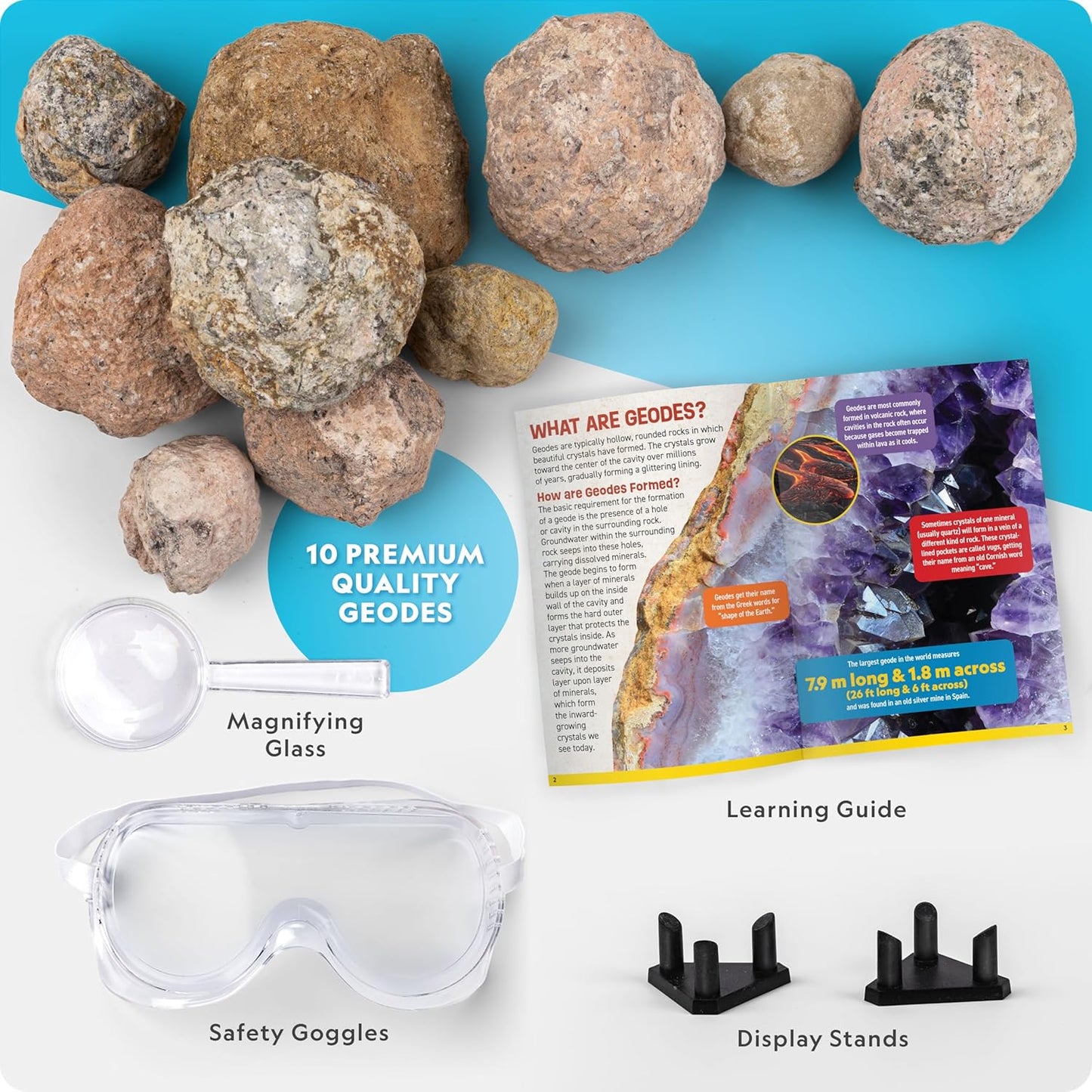 National Geographic Break Open 10 Premium Geodes – Includes Goggles & 