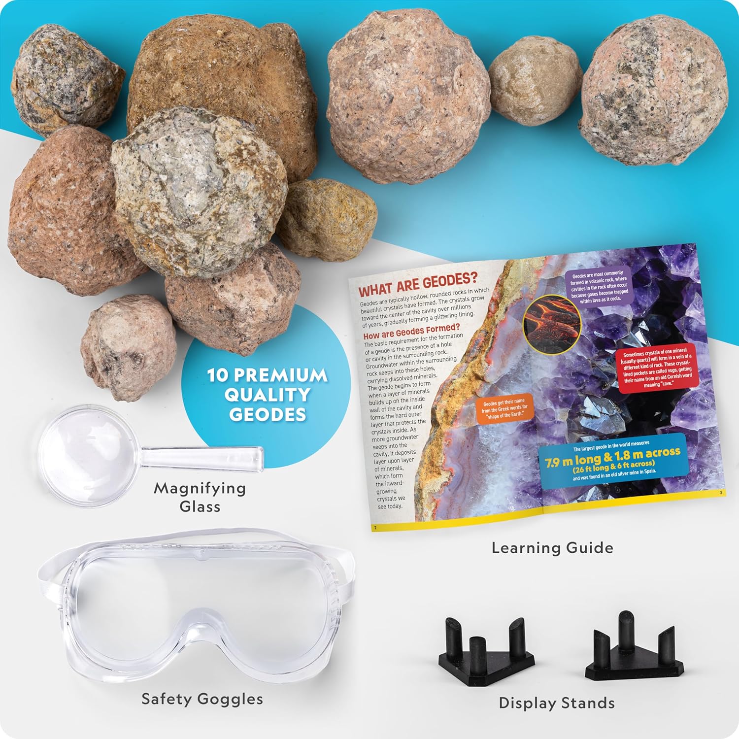 National Geographic Break Open 10 Premium Geodes – Includes Goggles & 