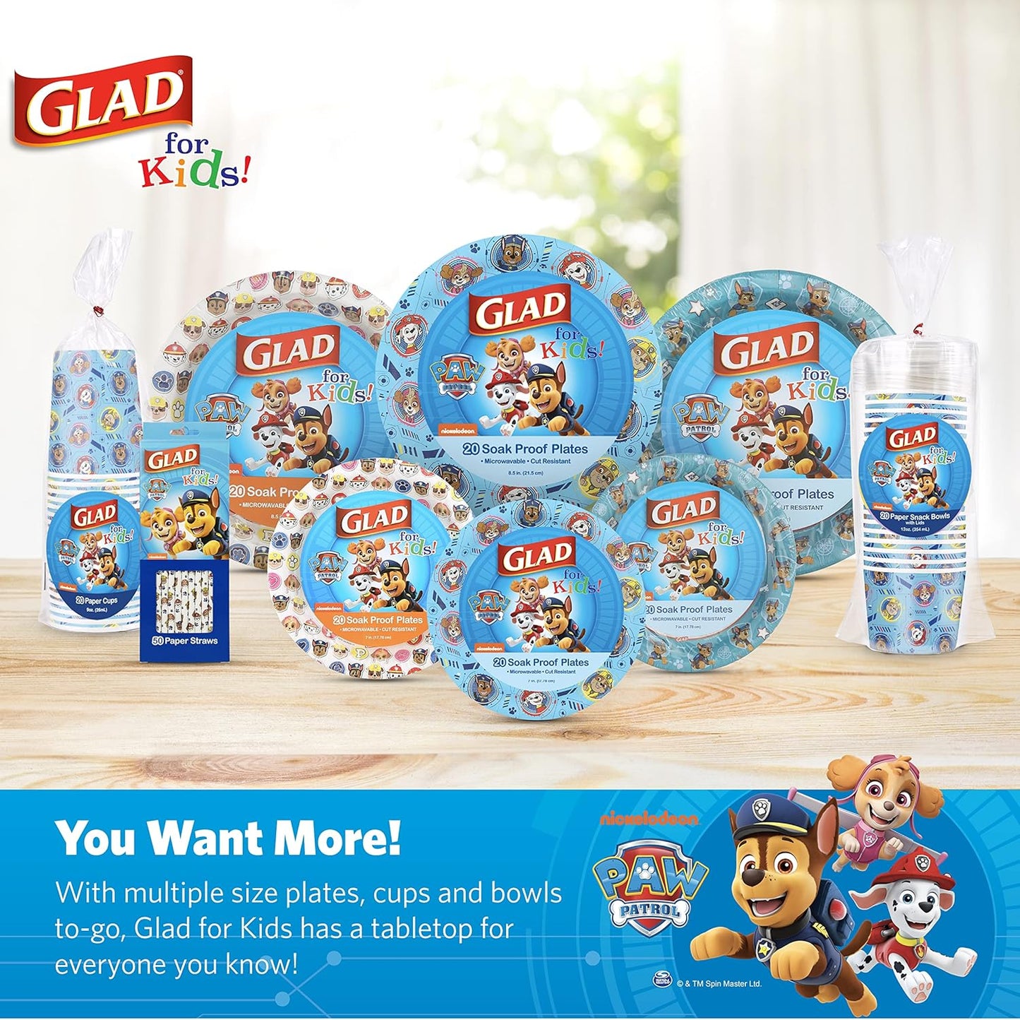 Glad for Kids Paw Patrol Disposable Paper Plates, Heavy Duty Soak Proof Microwavable Kids Plates for Parties, Birthdays, and Everyday Meals, Core Pups Blue, 8.5 Inch, 20 Count