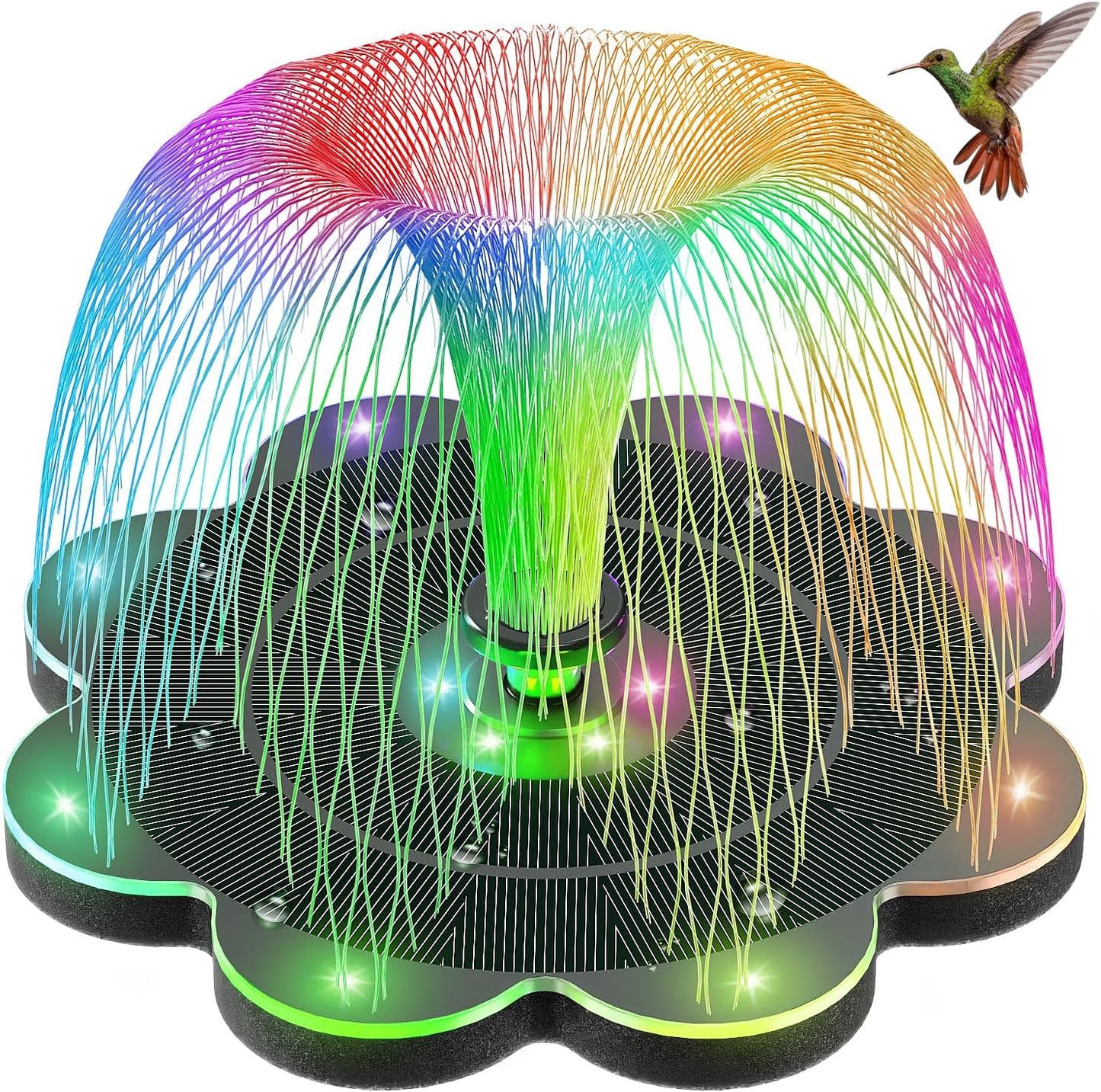 Solar Fountain, 2026 Upgraded 3.5W Flower Design Solar Water Fountain for Bird Bath with 2-Row LED Lights, 2000mAh Battery, 7 Nozzles for Garden, Pond, Pool, Patio Hummingbird Feeder