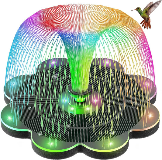 Solar Fountain, 2026 Upgraded 3.5W Flower Design Solar Water Fountain for Bird Bath with 2-Row LED Lights, 2000mAh Battery, 7 Nozzles for Garden, Pond, Pool, Patio Hummingbird Feeder
