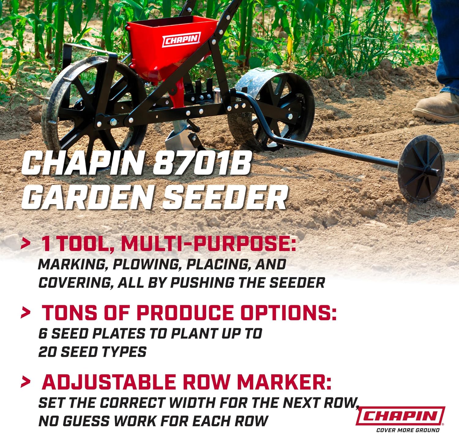 Chapin 8701B Garden Push Seeder Planter with 6 Seed Plates for up to 2