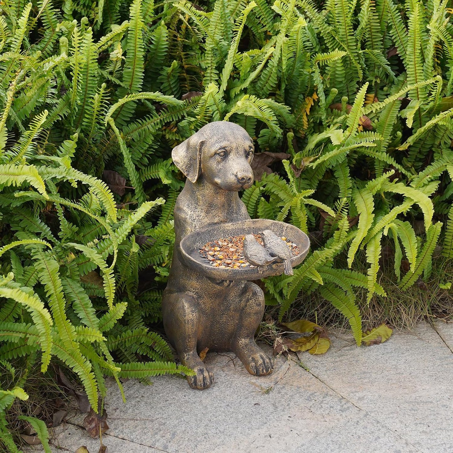 Cynkeyee Outdoor-Statues Garden Decor Bird Bath - Large Dog Statue Bird Feeder Statues for Outside Yard Lawn Patio Gardening Gifts for Women Fairy Garden 15x10x19 Inch (Copper)