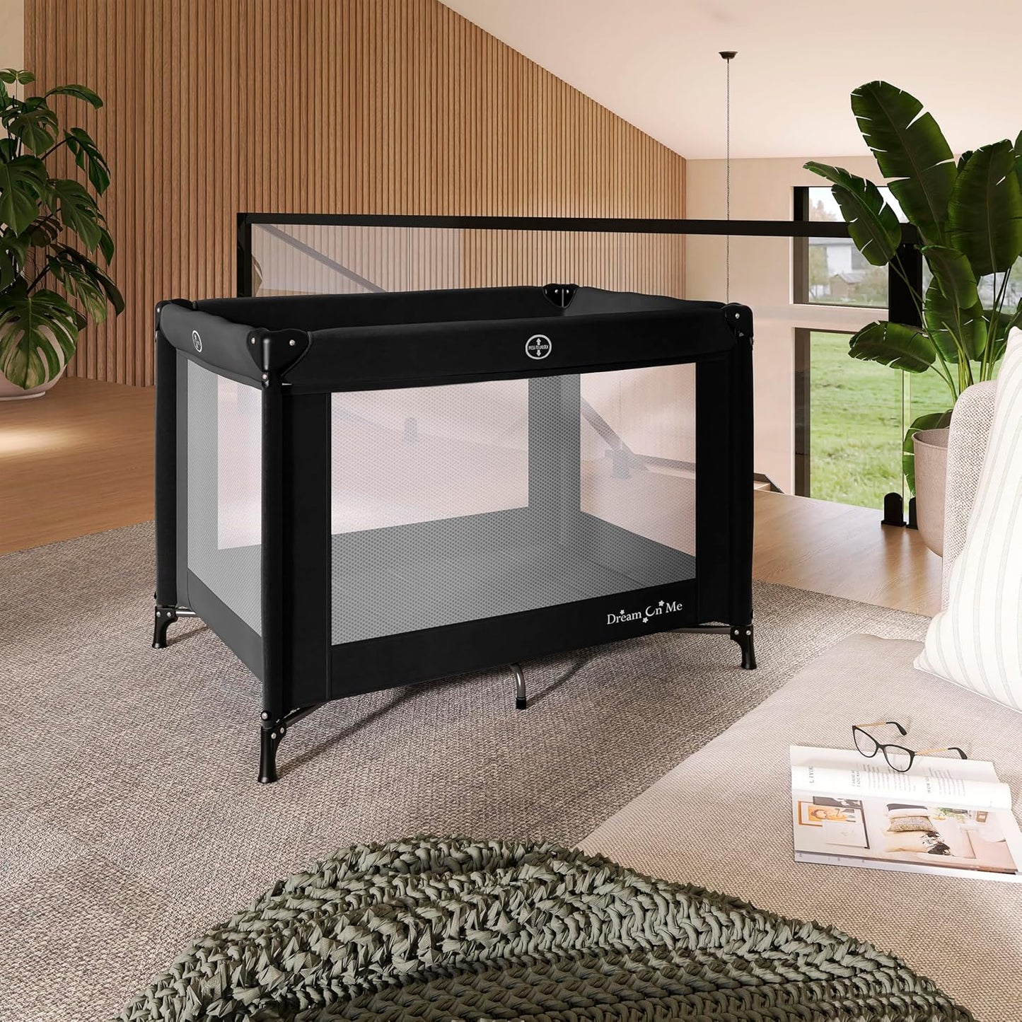 Dream On Me Nest Portable Playard in Black with Carrybag an Shoulder S