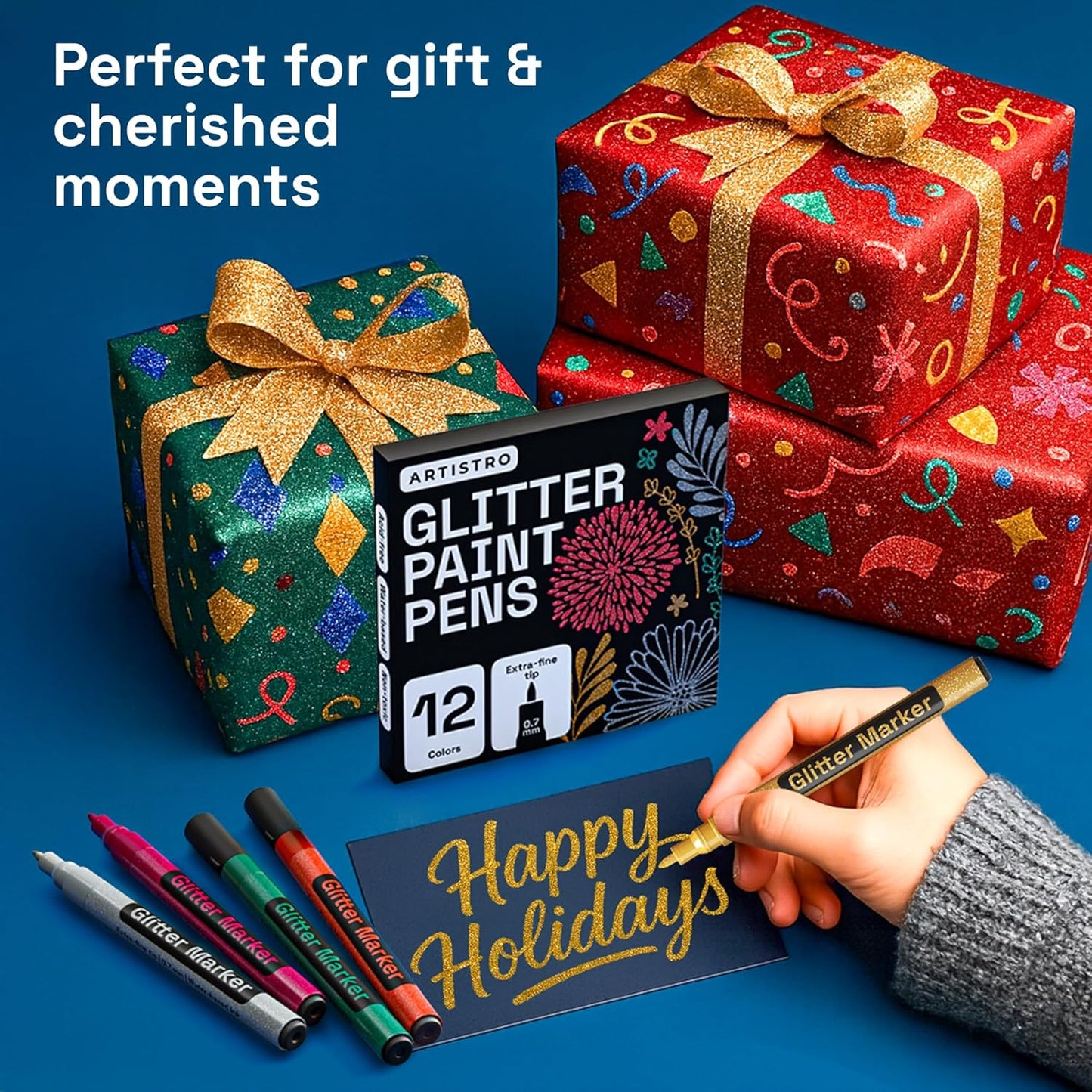 ARTISTRO 12 Glitter Paint Pens for Glass Marking, Rock Painting, Ceram