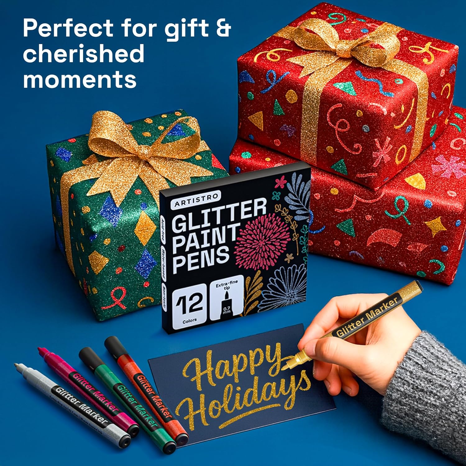 ARTISTRO 12 Glitter Paint Pens for Glass Marking, Rock Painting, Ceram