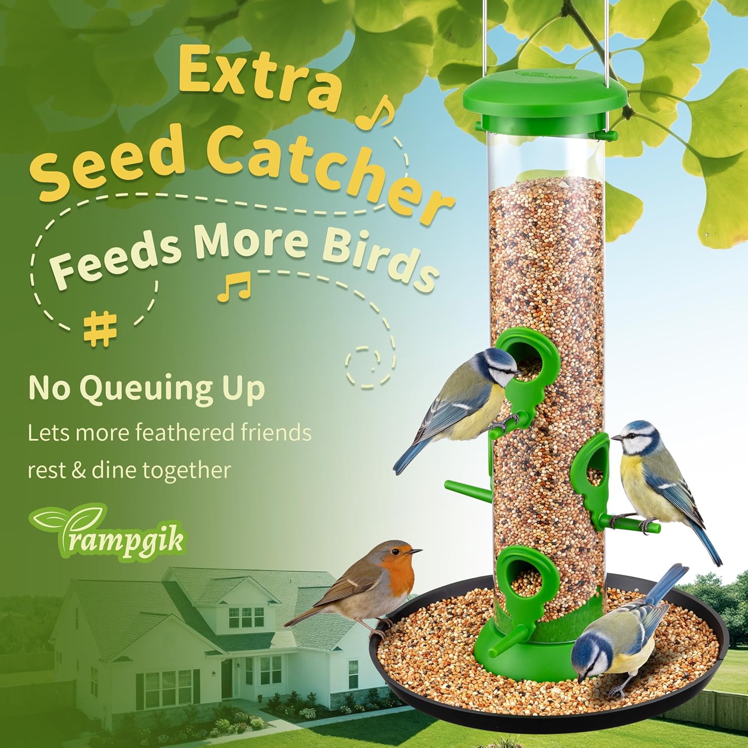 Bird Feeders for Outdoors Seed Catcher,6 Port Wild Bird Feeders with T